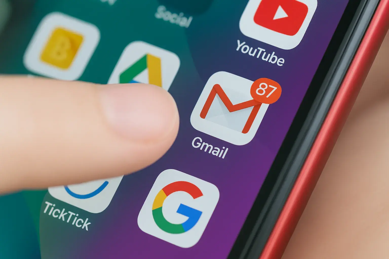 Et moderne kontormiljø med en computer, hvor Gmail vises i en browser og indbakken er synlig. Beskrivelsen fokuserer på e-mail og digital kommunikation og inkluderer ordet Gmail.