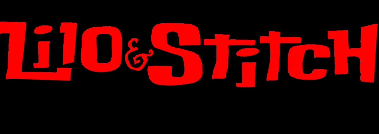 Det officielle wordmark-logo for den animerede serie Lilo &amp; Stitch: The Series vist på Disney+. Logoet har en tan surfboard-baggrund, en grøn “swoosh” med hvid tropisk blomsterornamentik og teksten “The Series” i mindre skrift.