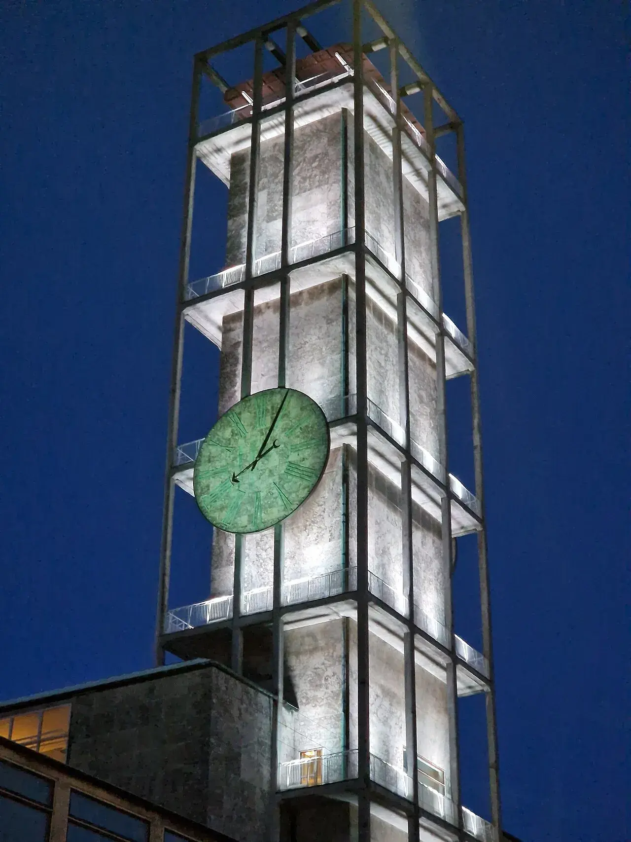 The iconic clock tower of Aarhus City Hall, captured in 2024, highlighting its role as a landmark in the city.