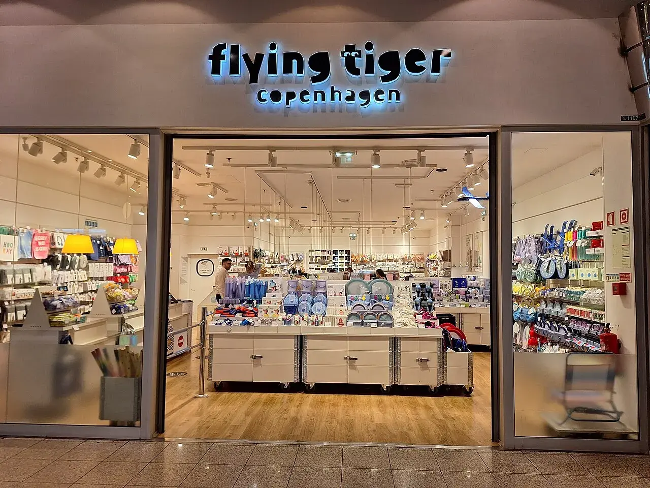 A vibrant shot of the Flying Tiger Copenhagen store inside the Shopping Amoreiras mall in Lisbon, Portugal.