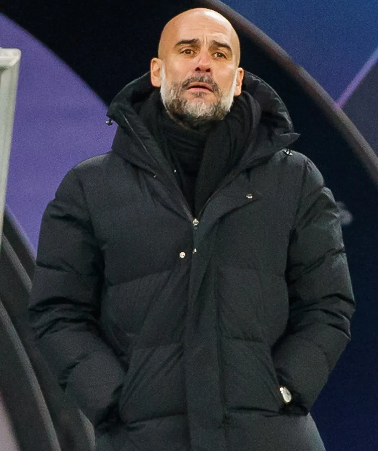 Pep Guardiola reacts to a disappointing result in the UEFA Champions League clash between RB Leipzig and Manchester City.