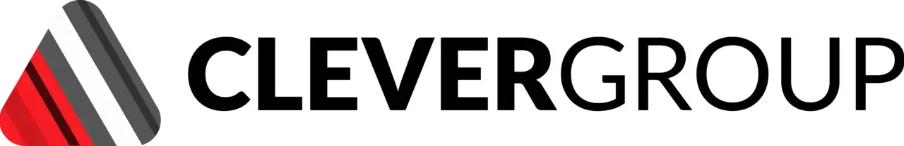 Clever Group-logoet præsenteres på en ensfarvet baggrund. Billedet er velegnet som grafisk illustration af virksomheden.
