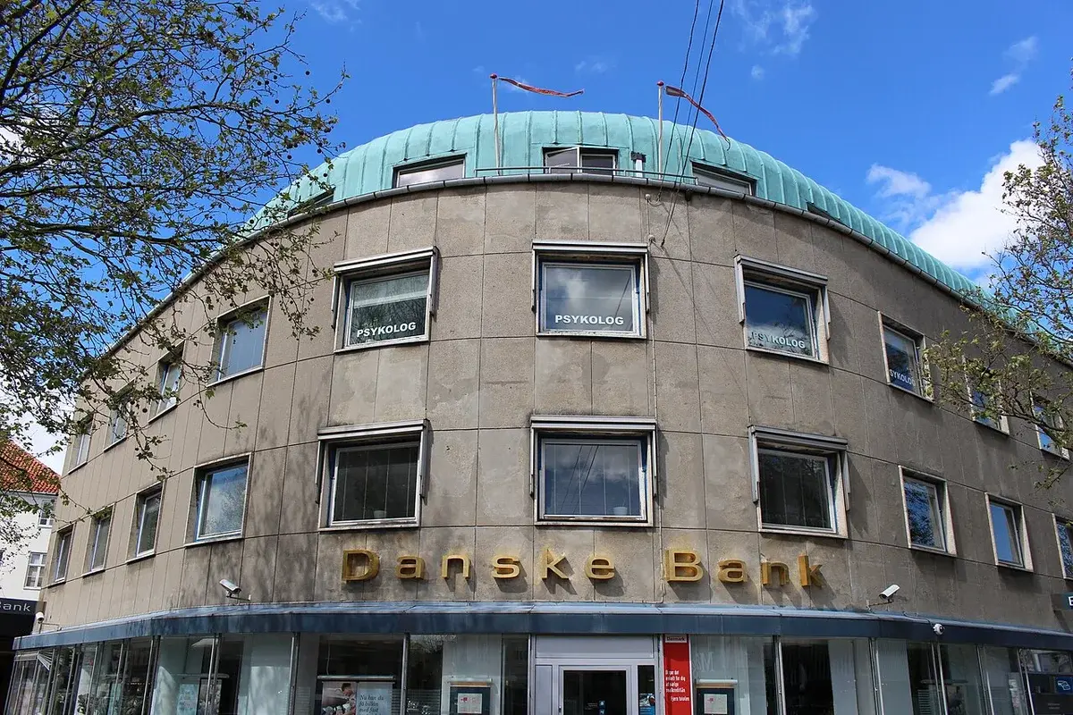 Exterior of a Danske Bank building on a city street.