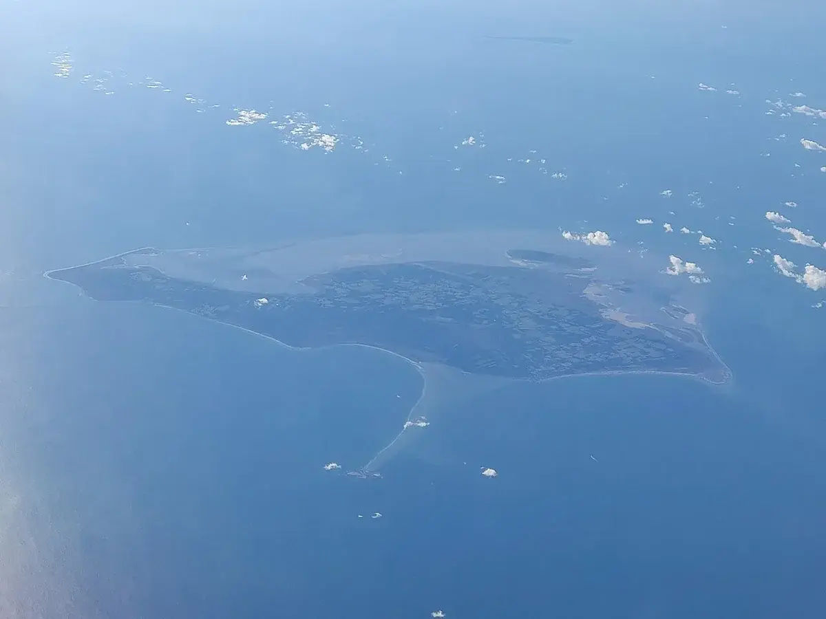 Aerial view of an island surrounded by water