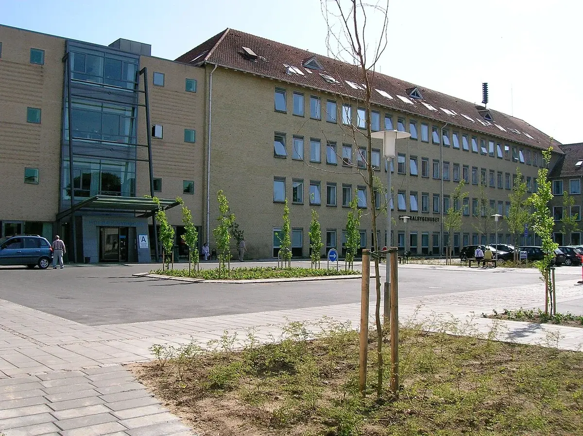 Main entrance of Holbæk Hospital in Denmark