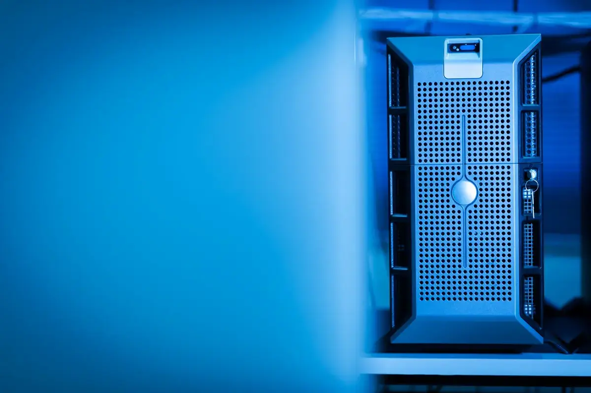 computer tower with blue lighting