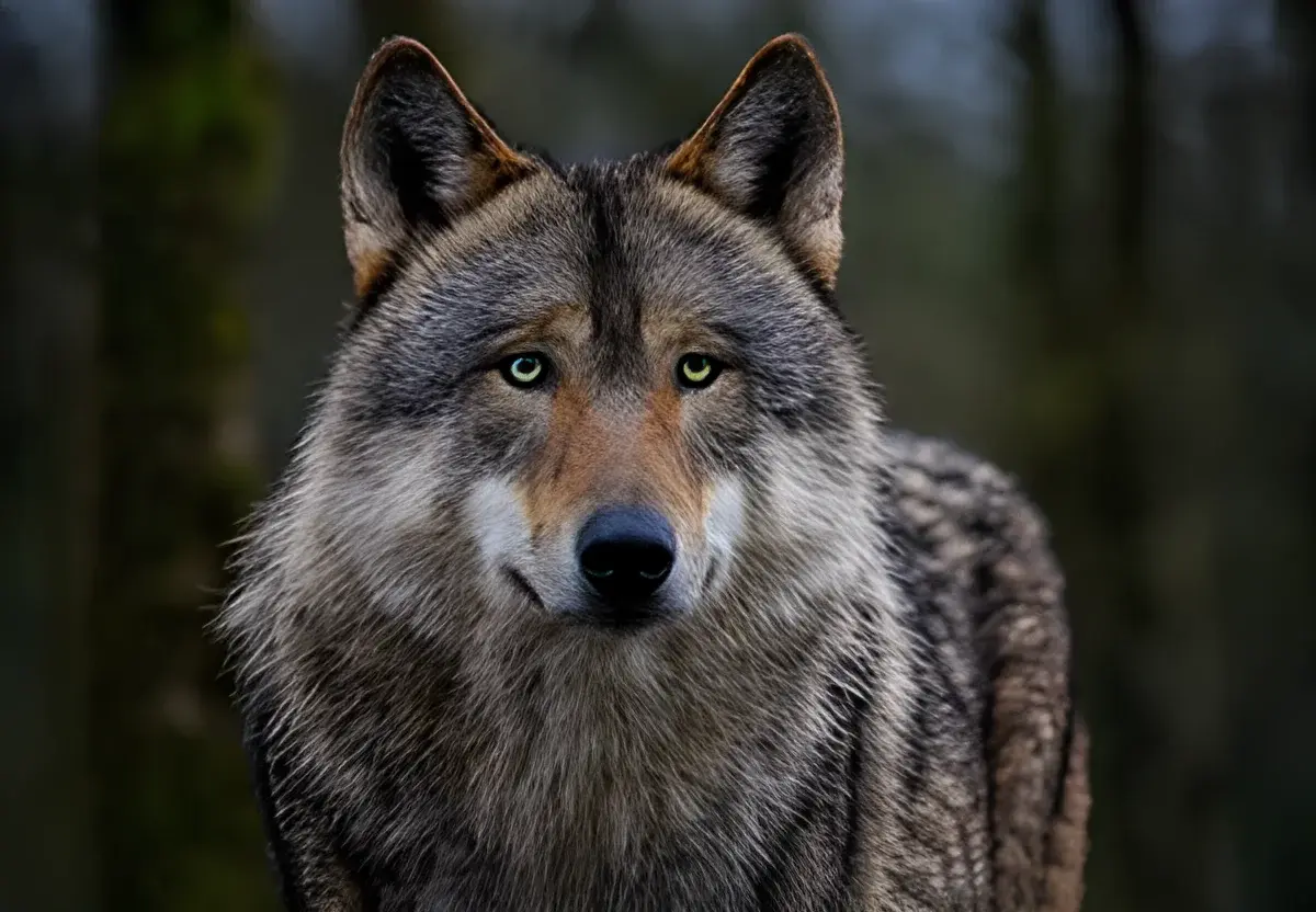 Close-up of a gray wolf in the wild