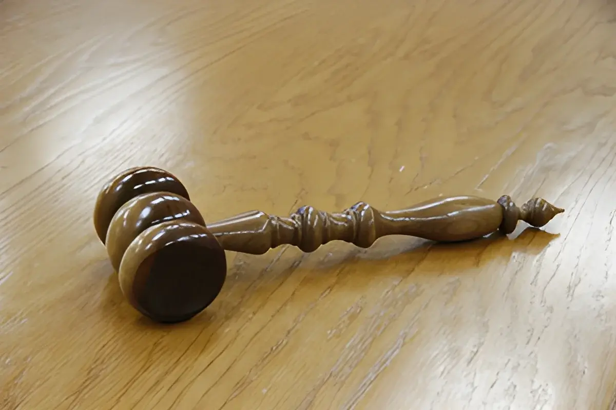 Wooden judge's gavel on wooden surface