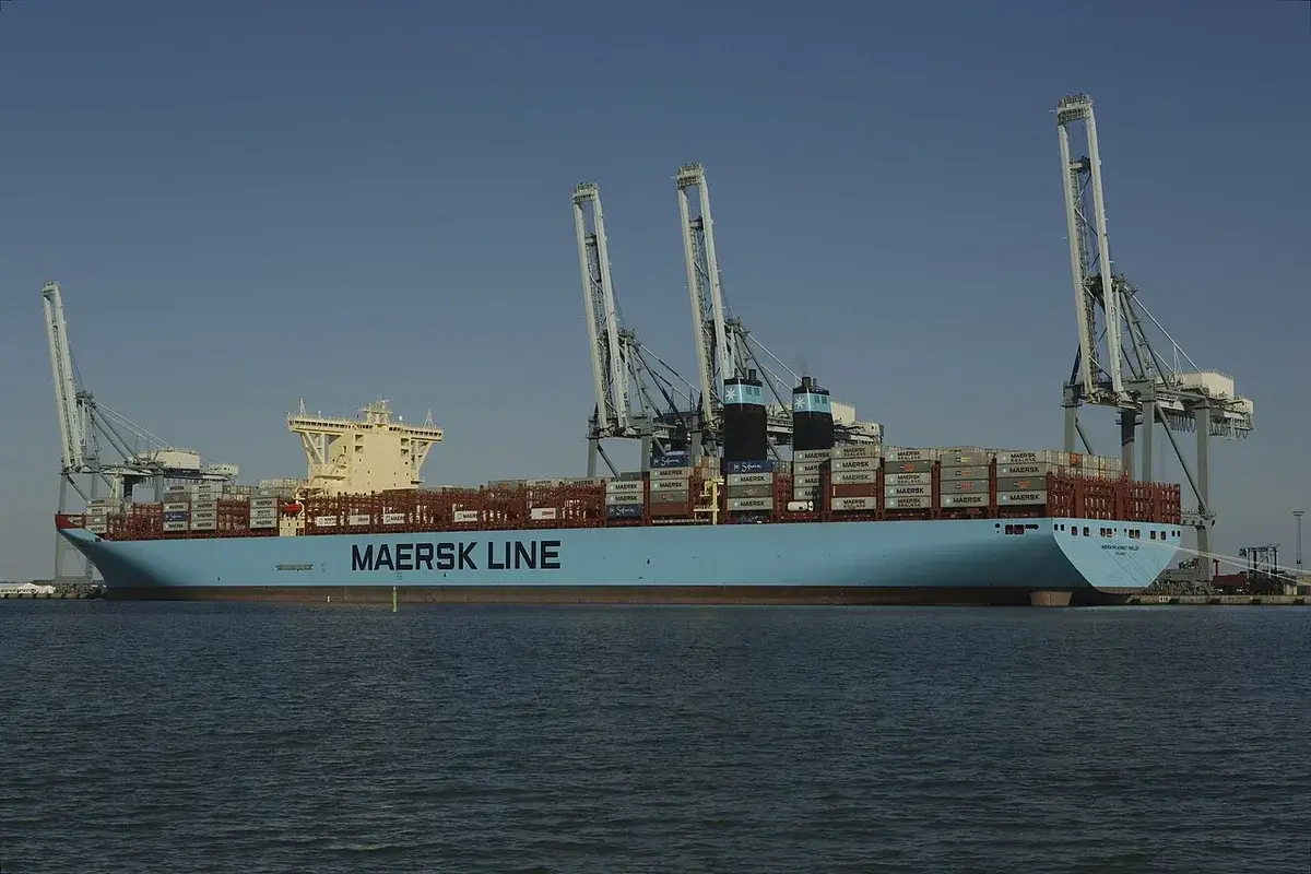 Maersk Line container ship docked at port with cranes
