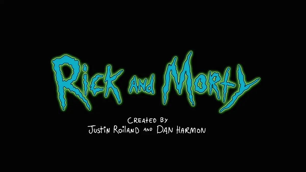 Rick and Morty title card with creators' names
