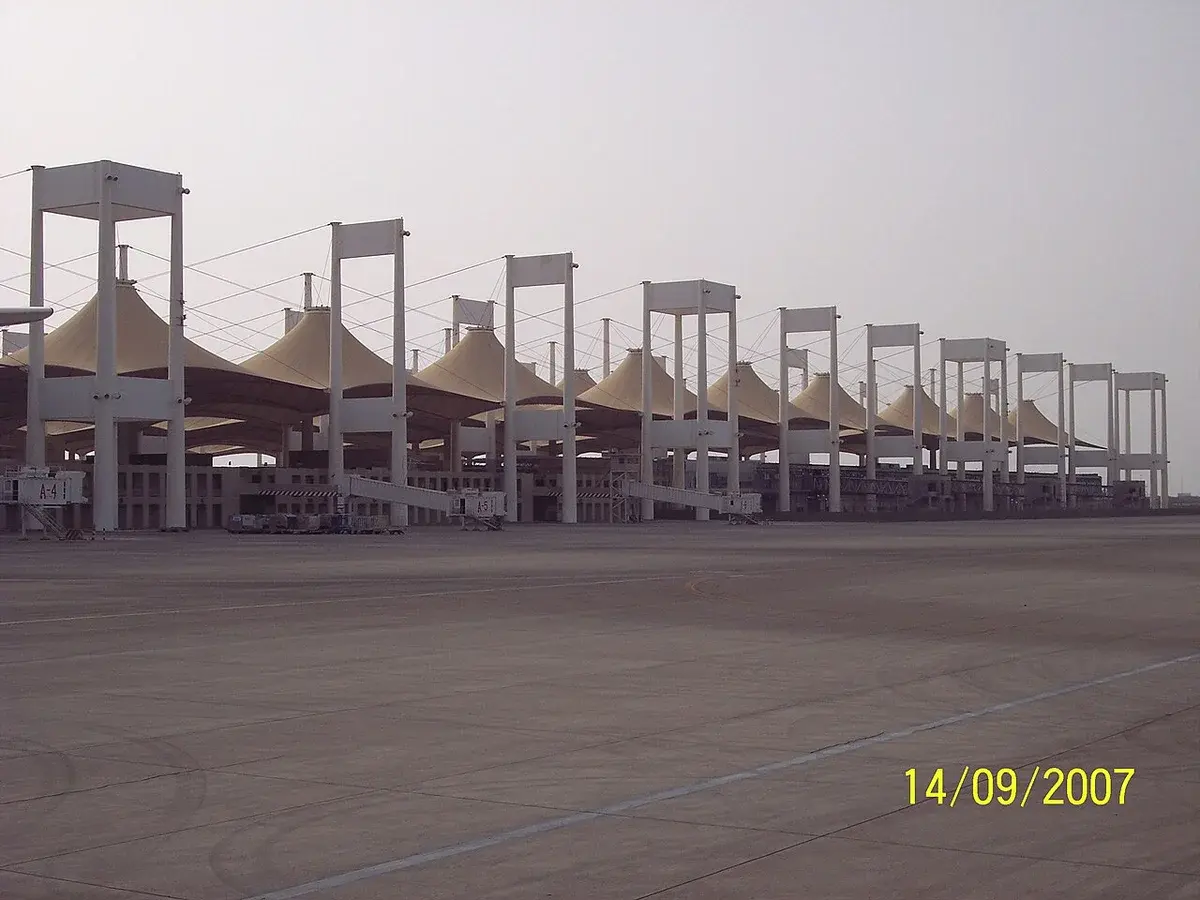 King Abdulaziz International Airport terminal structures in Jeddah.