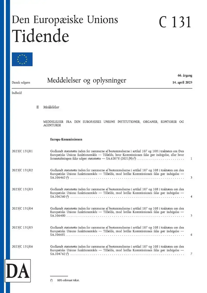 Front page of the Official Journal of the European Union C 131, Danish edition dated 14 April 2023