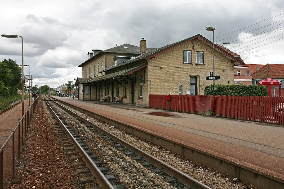 Jyderup Station building and railway tracks in Denmark
