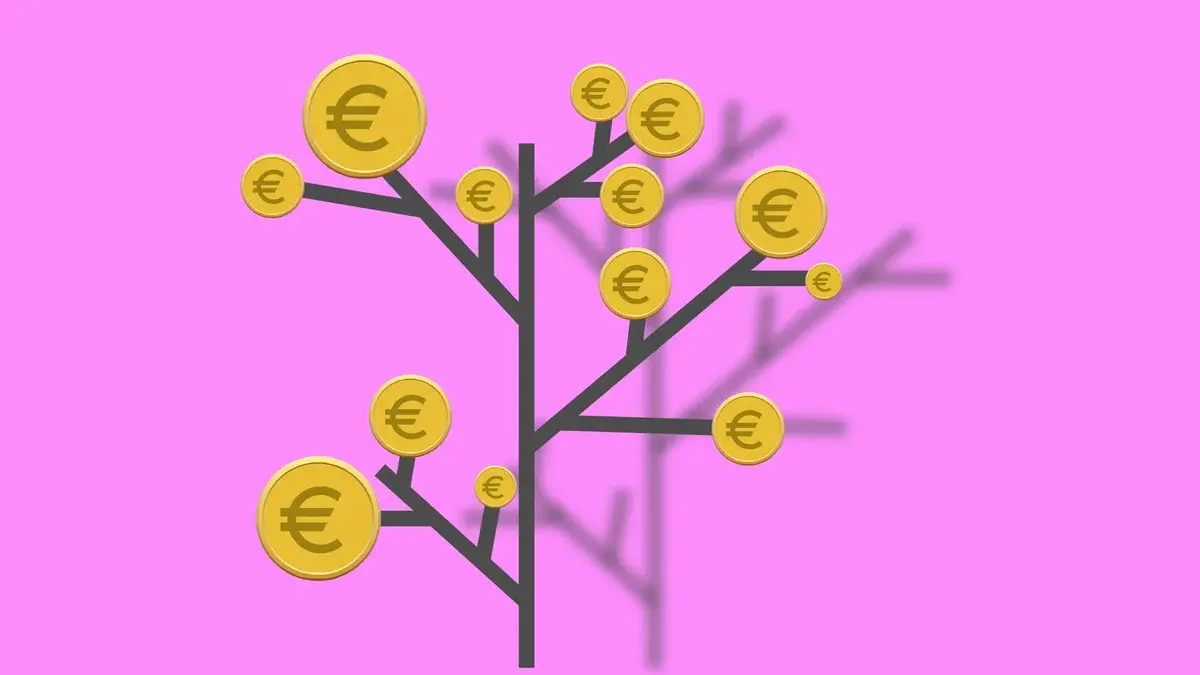 Euro coins on branches symbolizing growth