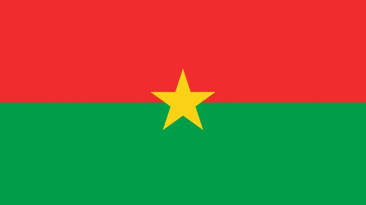 Flag of Burkina Faso with red and green horizontal bands and a yellow star in the center