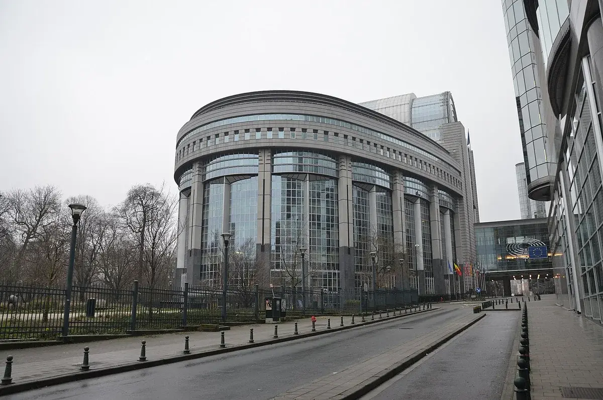 Exterior view of the European Parliament building in Brussels.