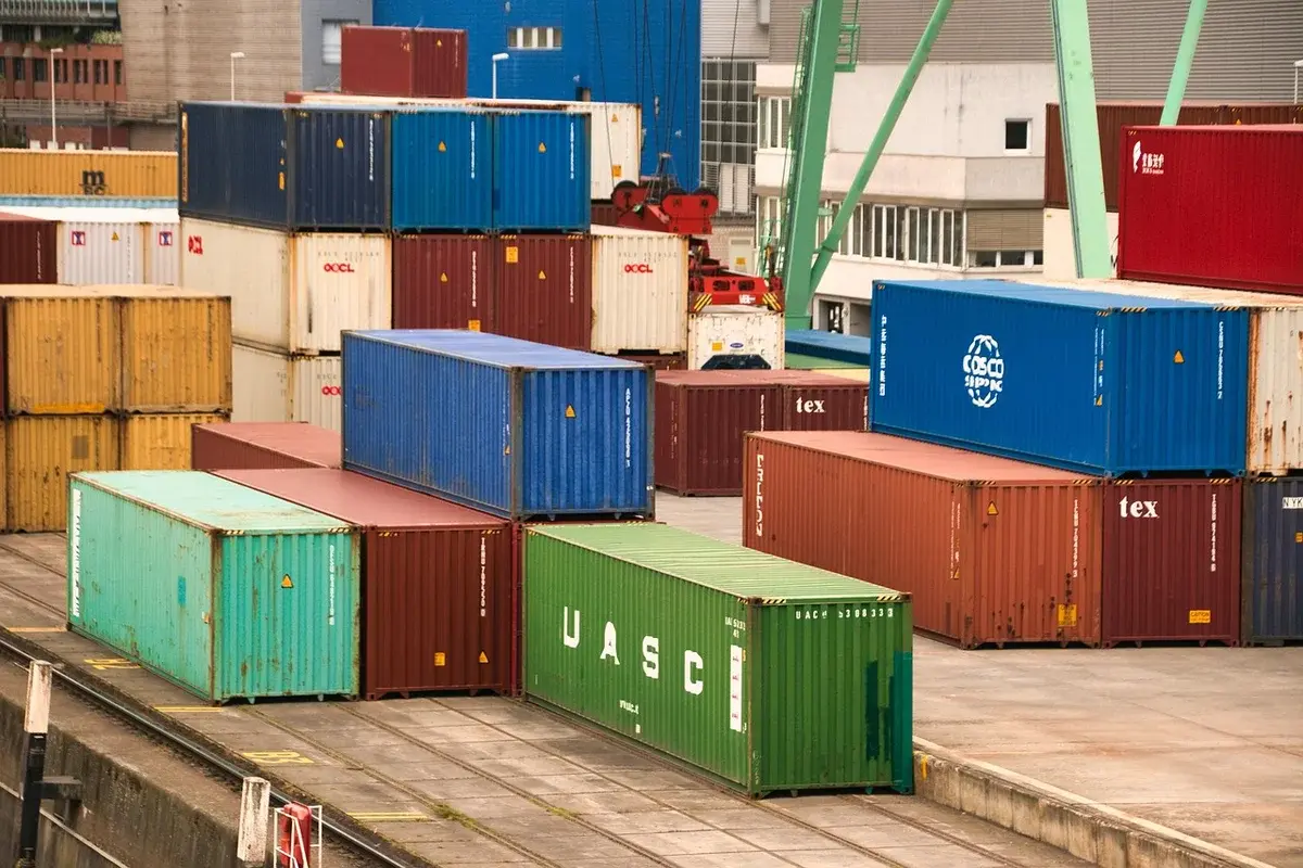 Stacked shipping containers at a container terminal.