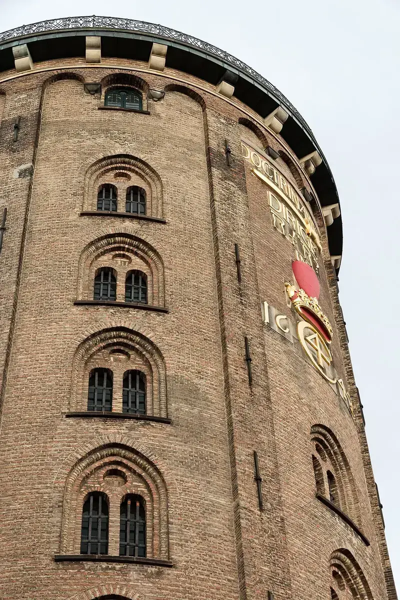 Close-up of the Round Tower's brick exterior and windows in Copenhagen