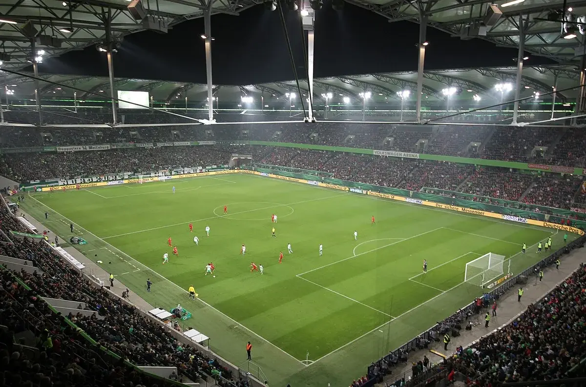 A soccer match in Volkswagen Arena in Wolfsburg.